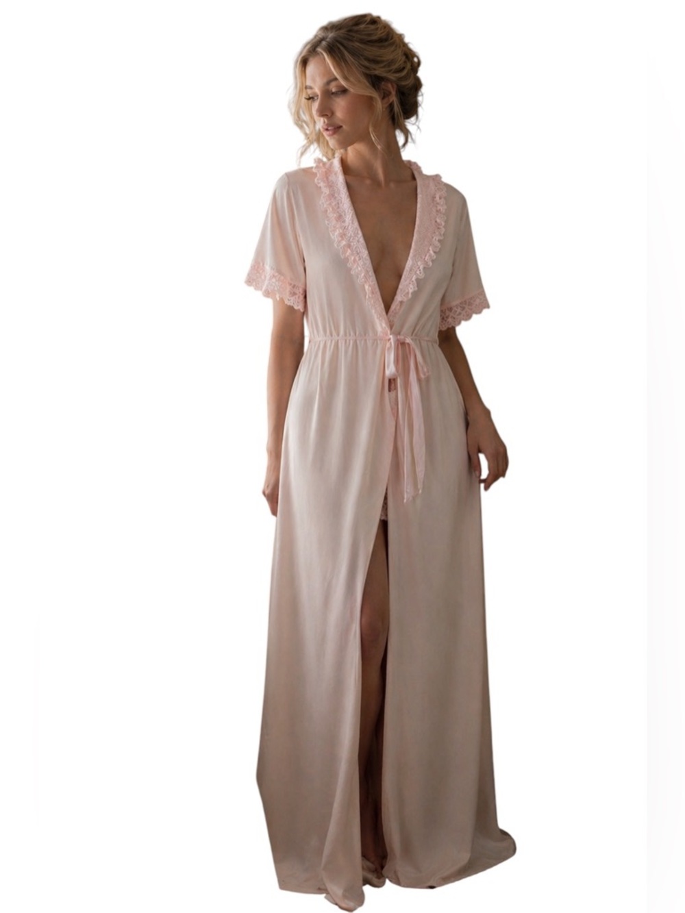 Vintage Ballet Pink Lace Trim Dressing Robe Size Medium